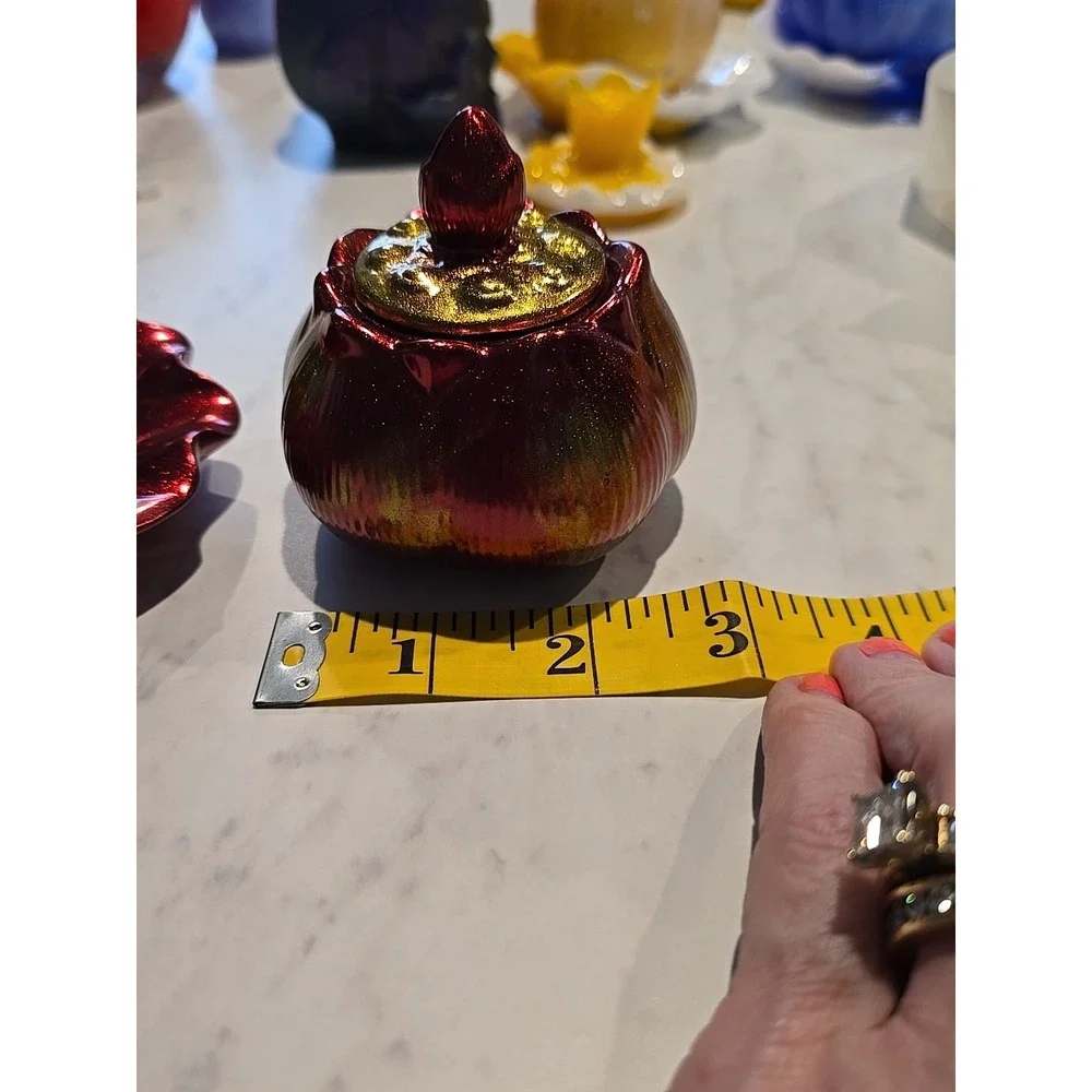 Resin Handmade Jar With Lid And Plate Holder Red Gold  Decoration Gift ‎ 625